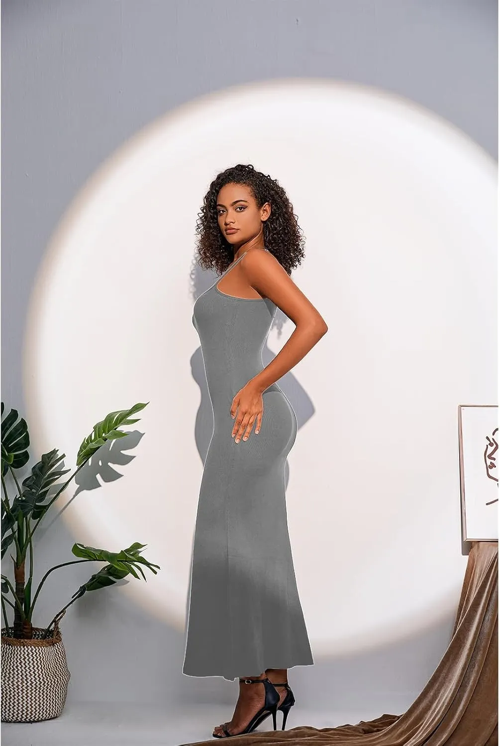 Women's Sexy Lounge Slip Long Dress Elegant Sleeveless Backless Ribbed Bodycon Maxi Dresses