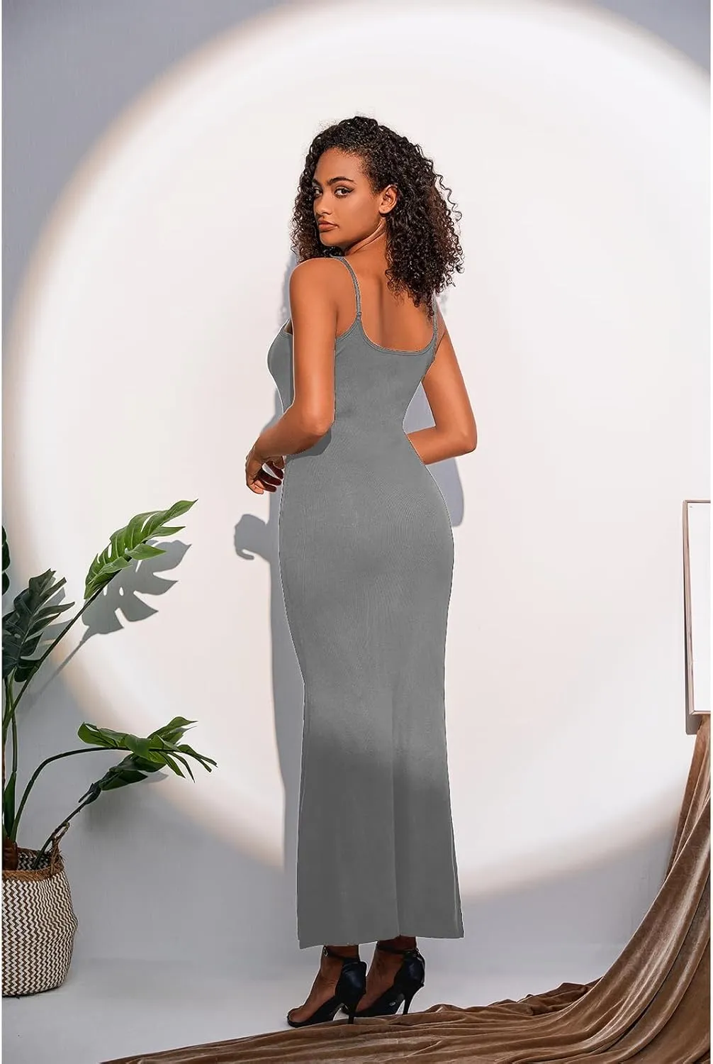 Women's Sexy Lounge Slip Long Dress Elegant Sleeveless Backless Ribbed Bodycon Maxi Dresses