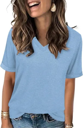 Women's T Shirts V-Neck 2025 Fashion Spring Summer Casual Women Tops Trendy Cute Fit Tee S-XXL