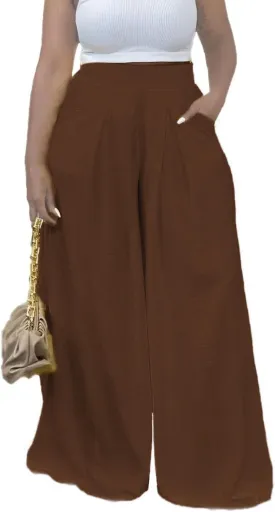 Women's Wide Leg Long Palazzo Pants High Waist Loose Fit Casual Flowy Pants Trousers with Pockets