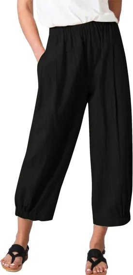 Zontroldy Linen Capri Pants for Women High Waisted Wide Leg Yoga Capris Crop Pants Sweatpants with Pockets